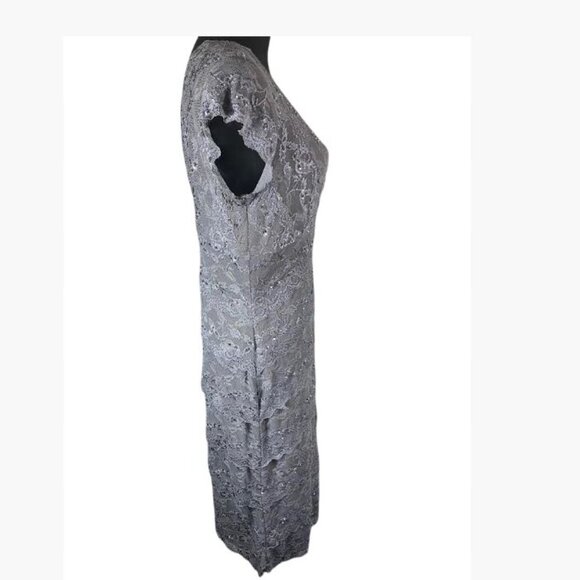 Blu Sage Medium Gray Lace Cocktail Evening Dress With Sequins Size 12 EUC - Picture 3 of 10